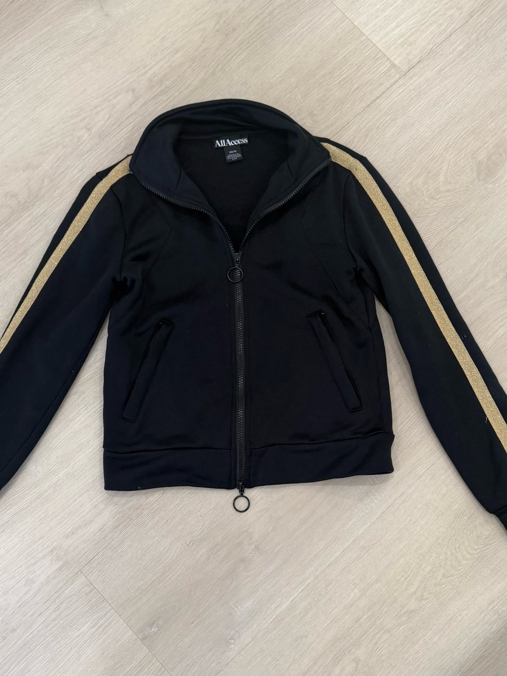 ALL ACCESS Black Bomber Jacket with Gold Shoulder Stripes